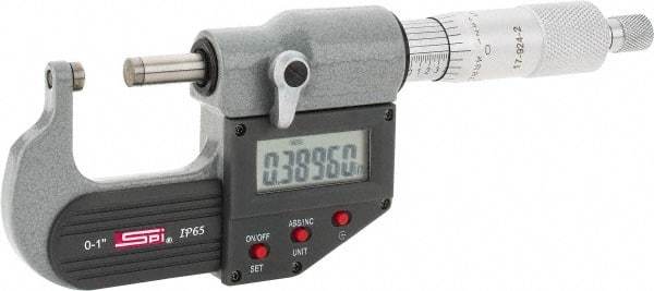 SPI - Electronic, 0 to 1" Measurement, Painted Finish Carbide Face Ball Anvil Micrometer - 0.00005" Graduation, Ratchet Stop Thimble - Eagle Tool & Supply