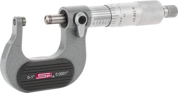 SPI - Mechanical, 0 to 1" Measurement, Painted Finish Carbide Face Ball Anvil Micrometer - 0.0001" Graduation, Ratchet Stop Thimble - Eagle Tool & Supply