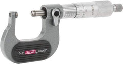 SPI - Mechanical, 0 to 1" Measurement, Painted Finish Carbide Face Ball Anvil Micrometer - 0.0001" Graduation, Ratchet Stop Thimble - Eagle Tool & Supply