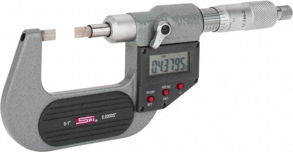SPI - 0mm to 25mm Electronic Painted Blade Micrometer - 0.003mm Accuracy, 0.75mm Blade Thickness, Ratchet Stop Thimble - Eagle Tool & Supply