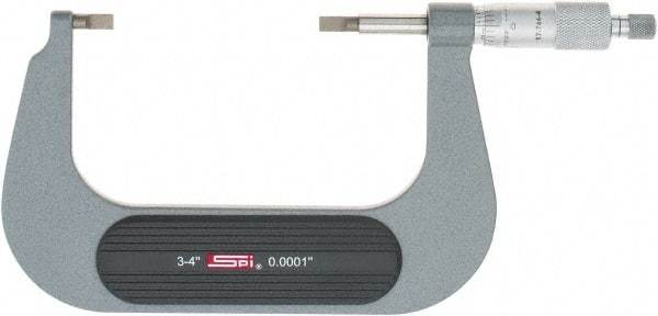SPI - 3" to 4" Mechanical Painted Blade Micrometer - 0.0002" Accuracy, 0.03" Blade Thickness, Ratchet Stop Thimble - Eagle Tool & Supply