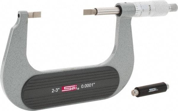 SPI - 2" to 3" Mechanical Painted Blade Micrometer - 0.0002" Accuracy, 0.03" Blade Thickness, Ratchet Stop Thimble - Eagle Tool & Supply