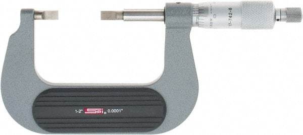 SPI - 1" to 2" Mechanical Painted Blade Micrometer - 0.0002" Accuracy, 0.03" Blade Thickness, Ratchet Stop Thimble - Eagle Tool & Supply