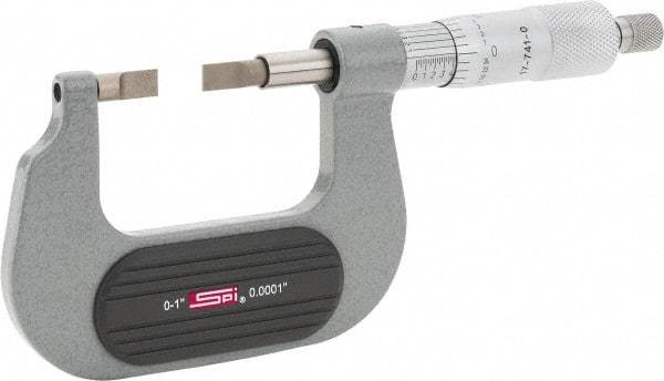 SPI - 0" to 1" Mechanical Painted Blade Micrometer - 0.0001" Accuracy, 0.03" Blade Thickness, Ratchet Stop Thimble - Eagle Tool & Supply
