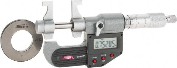 SPI - 1 to 2" Range, 0.00005" Resolution, Ratchet Stop Thimble, Electronic Inside & Tubular Micrometer - Eagle Tool & Supply