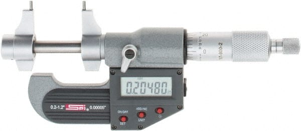 SPI - 0.2 to 1.2" Range, 0.00005" Resolution, Ratchet Stop Thimble, Electronic Inside & Tubular Micrometer - Eagle Tool & Supply