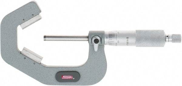 SPI - 1 to 2 Inch Measurement, 3 Flutes Measured, Ratchet Stop Thimble, Mechanical V Anvil Micrometer - 0.0002 Inch Accuracy, Carbide Face - Eagle Tool & Supply