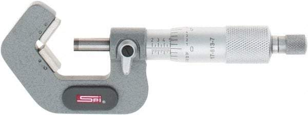 SPI - 0.2 to 1 Inch Measurement, 5 Flutes Measured, Ratchet Stop Thimble, Mechanical V Anvil Micrometer - 0.0001 Inch Accuracy, Carbide Face - Eagle Tool & Supply