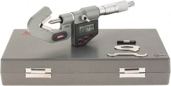 SPI - 0.04 to 0.6 Inch Measurement, 3 Flutes Measured, Ratchet Stop Thimble, Electronic V Anvil Micrometer - 0.0001 Inch Accuracy, Carbide Face - Eagle Tool & Supply