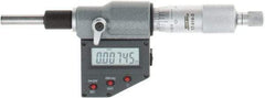 SPI - 0 to 25mm Range, 6.5mm Spindle Diameter, 28.5mm Spindle Length, 160mm OAL, Electronic Micrometer Head - 0.00005" Resolution, 0.0001" Accuracy, Carbide Measuring Face, Data Output - Eagle Tool & Supply