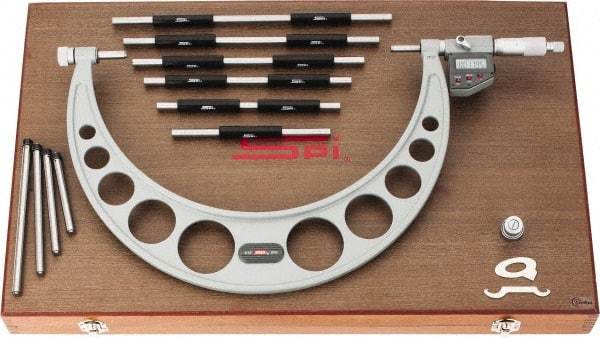 SPI - Electronic, 6 to 12 Range, Carbide Face Interchangeable Anvil Micrometer - 0.0003" Accuracy, 0.00005" Graduation - Eagle Tool & Supply