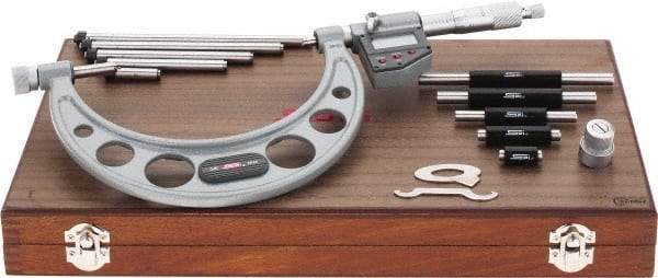 SPI - Electronic, 0 to 6 Range, Carbide Face Interchangeable Anvil Micrometer - 0.0002" Accuracy, 0.00005" Graduation - Eagle Tool & Supply