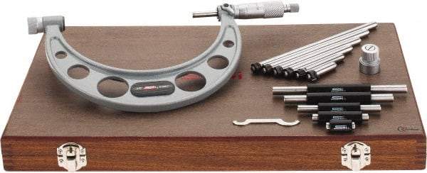 SPI - Mechanical, 0 to 6 Range, Carbide Face Interchangeable Anvil Micrometer - 0.0002" Accuracy, 0.0001" Graduation - Eagle Tool & Supply