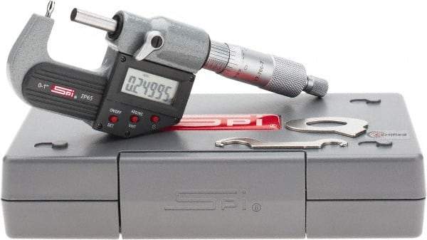 SPI - 0 to 1 Inch Range, 0.00005 Inch Graduation, B Anvil, Ratchet Stop Thimble, Electronic Tube Micrometer - 0.0001 Inch Accuracy, Carbide Face - Eagle Tool & Supply