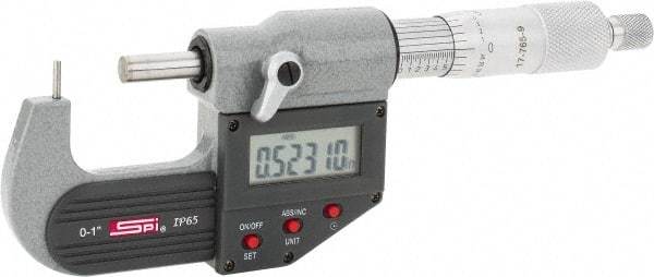 SPI - 0 to 1 Inch Range, 0.00005 Inch Graduation, A Anvil, Ratchet Stop Thimble, Electronic Tube Micrometer - 0.0001 Inch Accuracy, Carbide Face - Eagle Tool & Supply