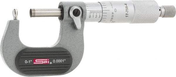 SPI - 0 to 1 Inch Range, 0.0001 Inch Graduation, B Anvil, Ratchet Stop Thimble, Mechanical Tube Micrometer - 0.0001 Inch Accuracy, Carbide Face - Eagle Tool & Supply