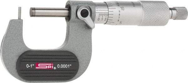 SPI - 0 to 1 Inch Range, 0.0001 Inch Graduation, A Anvil, Ratchet Stop Thimble, Mechanical Tube Micrometer - 0.0001 Inch Accuracy, Carbide Face - Eagle Tool & Supply