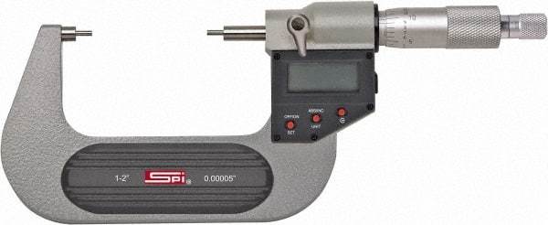 SPI - 0 to 1 Inch, 1.26 Inch Throat Depth, Electronic Spline Micrometer - 0.0001 Inch Accuracy, 0.00005 Inch Graduation, 0.25 Inch Spindle Diameter, 3mm Head Diameter, Ratchet Stop Thimble, Data Output - Eagle Tool & Supply