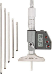 SPI - 0 to 150mm Range, 2-1/2" Base Length, 6 Rods, Ratchet Stop Thimble, Electronic Depth Micrometer - IP65, 0.00005" Resolution, Accurate to 0.005mm, 0.176" Rod Diam, LR44 Battery, Data Output - Eagle Tool & Supply