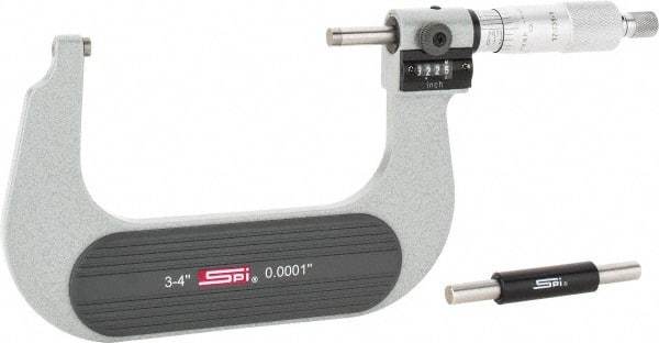 SPI - 3 to 4" Range, 0.0001" Graduation, Mechanical Outside Micrometer - Ratchet Stop Thimble, 2-1/4" Throat Depth, Accurate to 0.0002", Digital Counter - Eagle Tool & Supply