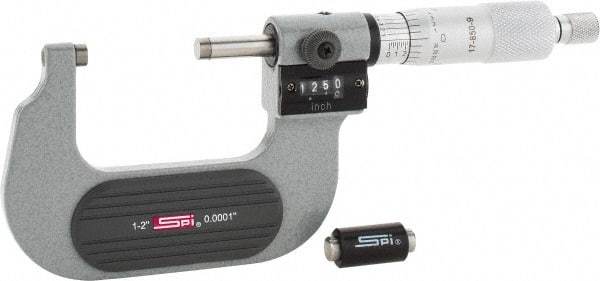 SPI - 1 to 2" Range, 0.0001" Graduation, Mechanical Outside Micrometer - Ratchet Stop Thimble, 1.26" Throat Depth, Accurate to 0.0002", Digital Counter - Eagle Tool & Supply