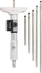 SPI - 0 to 6" Range, 6 Rod, Mechanical Depth Micrometer - Ratchet Stop Thimble, 2-1/2" Base Length, 0.001" Graduation, 4.5mm Rod Diam - Eagle Tool & Supply