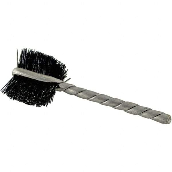 Brush Research Mfg. - 3/4" Diam Flat Nylon Tube Brush - 0.01" Filament Diam, 9/16" Brush Length, 2-1/4" OAL, Steel Shank - Eagle Tool & Supply