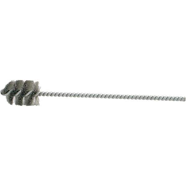 Brush Research Mfg. - 1.175" Diam Helical Stainless Steel Tube Brush - Single Spiral, 0.005" Filament Diam, 1-5/8" Brush Length, 8-1/2" OAL, 0.245" Diam Galvanized Steel Shank - Eagle Tool & Supply