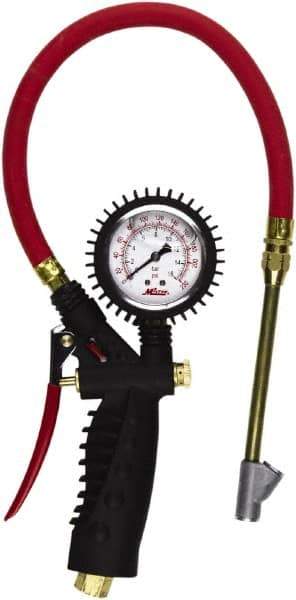 Milton - 0 to 230 psi Dial Straight Foot Dual Head Tire Pressure Gauge - 15' Hose Length - Eagle Tool & Supply