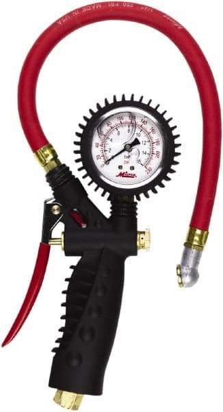 Milton - 0 to 230 psi Dial Ball Foot Tire Pressure Gauge - 15' Hose Length - Eagle Tool & Supply