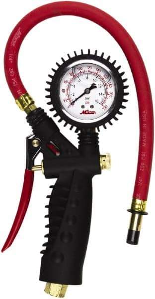 Milton - 0 to 230 psi Dial Straight Tire Pressure Gauge - 15' Hose Length - Eagle Tool & Supply