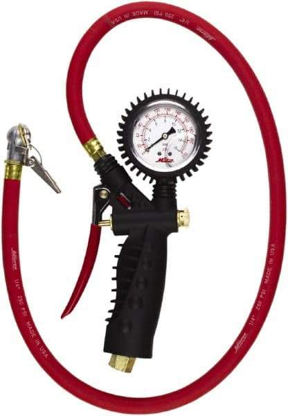 Milton - 0 to 230 psi Dial Ball Foot with Clip Tire Pressure Gauge - 36' Hose Length - Eagle Tool & Supply