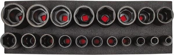 Proto - 19 Piece 1/2" Drive Black Finish Deep Well Socket Set - 6 Points, 3/8" to 1-1/2" Range, Inch Measurement Standard - Eagle Tool & Supply