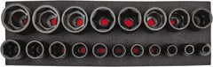 Proto - 19 Piece 1/2" Drive Black Finish Deep Well Socket Set - 6 Points, 3/8" to 1-1/2" Range, Inch Measurement Standard - Eagle Tool & Supply