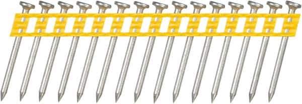 DeWALT - 13 Gauge 0.102" Shank Diam 1-1/2" Long Concrete Nails for Power Nailers - Steel, Zinc Finish, Smooth Shank, Angled Stick Plastic Collation, Round Head - Eagle Tool & Supply