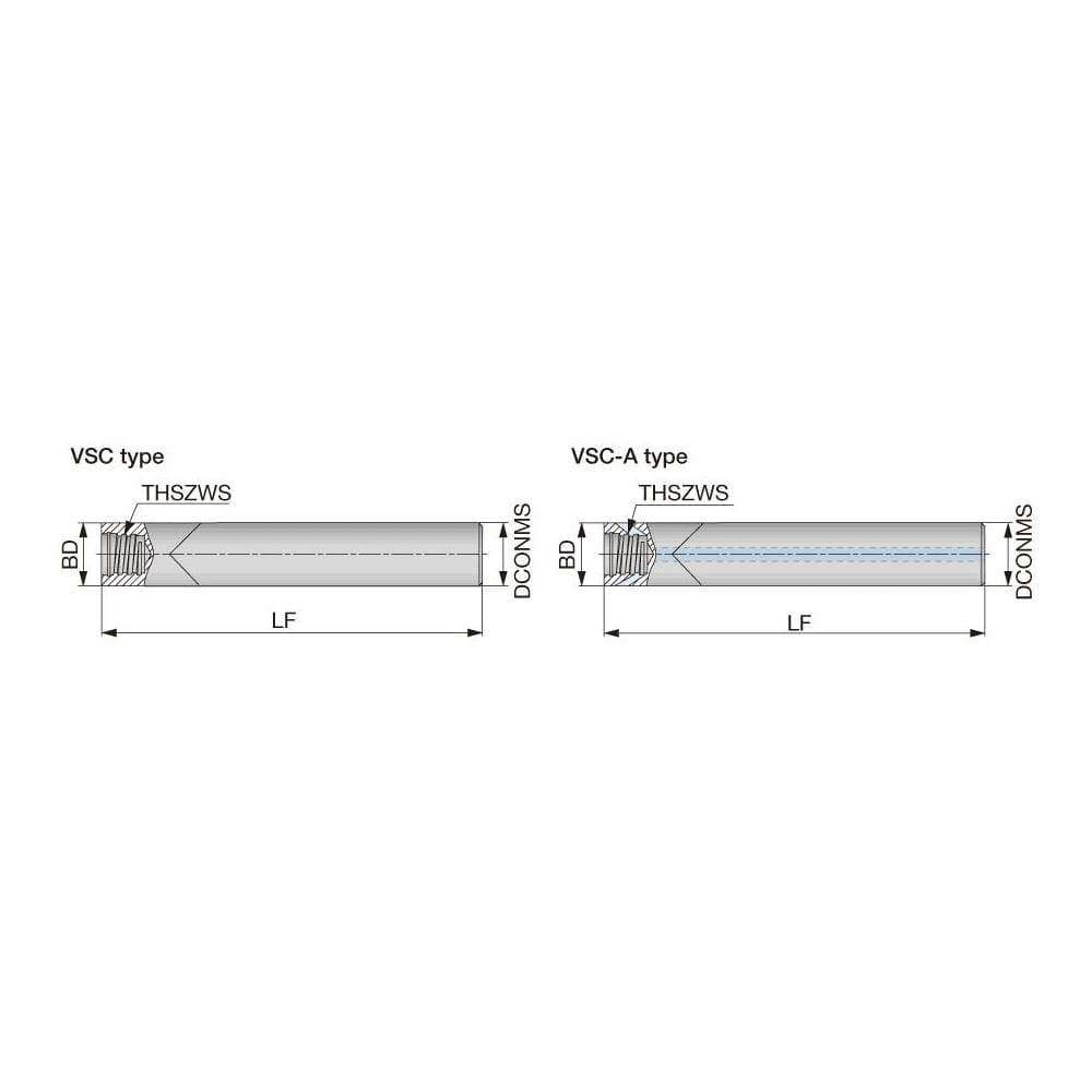 Replaceable Tip Milling Shank: Series VSC, 1/2″ Straight Shank S08 Neck Thread, 0.5″ Neck Dia, Solid Carbide