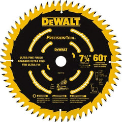 DeWALT - 7-1/4" Diam, 5/8" Arbor Hole Diam, 60 Tooth Wet & Dry Cut Saw Blade - Tungsten Carbide-Tipped, Smooth Action, Standard Round Arbor - Eagle Tool & Supply