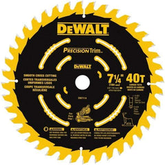 DeWALT - 7-1/4" Diam, 5/8" Arbor Hole Diam, 40 Tooth Wet & Dry Cut Saw Blade - Tungsten Carbide-Tipped, Smooth Action, Standard Round Arbor - Eagle Tool & Supply