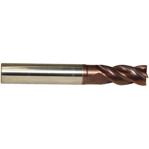 Emuge - 1/2" Diam, 1-1/8" LOC, 4 Flute Solid Carbide Roughing & Finishing End Mill - TiAlN Finish, 3-1/4" OAL, 1/2" Shank Diam, Cylindrical Shank, 38° Helix, Centercutting, Long Length - Eagle Tool & Supply