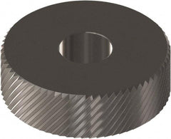 Made in USA - 3/4" Diam, 90° Tooth Angle, 12 TPI, Beveled Face, Form Type Cobalt Right-Hand Diagonal Knurl Wheel - 3/8" Face Width, 1/4" Hole, Circular Pitch, 30° Helix, Ferritic Nitrocarburizing Finish, Series KP - Exact Industrial Supply