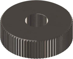 Made in USA - 5/8" Diam, 90° Tooth Angle, 20 TPI, Beveled Face, Form Type Cobalt Straight Knurl Wheel - 1/4" Face Width, 1/4" Hole, Circular Pitch, 0° Helix, Ferritic Nitrocarburizing Finish, Series GK - Exact Industrial Supply