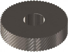 Made in USA - 1" Diam, 90° Tooth Angle, 12 TPI, Standard (Shape), Form Type Cobalt Right-Hand Diagonal Knurl Wheel - 0.236" Face Width, 5/16" Hole, Circular Pitch, 30° Helix, Ferritic Nitrocarburizing Finish, Series OS - Exact Industrial Supply