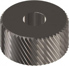 Made in USA - 1" Diam, 90° Tooth Angle, 25 TPI, Beveled Face, Form Type Cobalt Left-Hand Diagonal Knurl Wheel - 5/16" Face Width, 5/16" Hole, Circular Pitch, 30° Helix, Ferritic Nitrocarburizing Finish, Series OT - Exact Industrial Supply