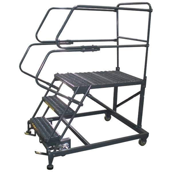 Ballymore - 66" 3 Step Single Entry Work Platform - Rolling Work Platform, 800 Lb Capacity, 30" Platform Height, 33" Base Width x 77" Base Depth, Grip Strut - Eagle Tool & Supply