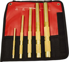 Mayhew - 5 Piece, 1/4 to 3/4", Drift Punch Set - Round Shank, Brass, Comes in Kit Bag - Eagle Tool & Supply