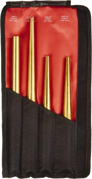 Mayhew - 4 Piece, 3/4 to 7/16", X-Long Punch - Round Shank, Brass, Comes in Kit Bag - Eagle Tool & Supply