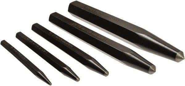 Mayhew - 5 Piece, 3/32 to 3/8", Center Punch Set - Hex Shank, Steel, Comes in Pouch - Eagle Tool & Supply