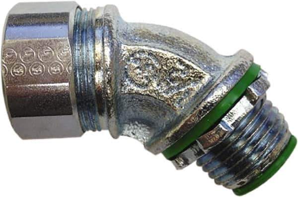 Anaconda Sealtite - 3/4" Trade, Zinc Plated Steel Threaded 45° Liquidtight Conduit Connector - Insulated - Eagle Tool & Supply