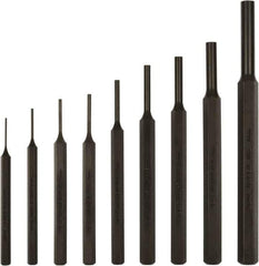 Mayhew - 9 Piece, 1.5 to 10mm, Pin Punch Set - Hex Shank, Steel, Comes in Kit Bag - Eagle Tool & Supply