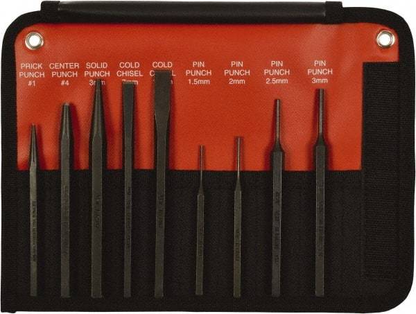 Mayhew - 9 Piece, 9/32 to 5/32", Pin Punch Set - Hex Shank, Steel, Comes in Kit Bag - Eagle Tool & Supply